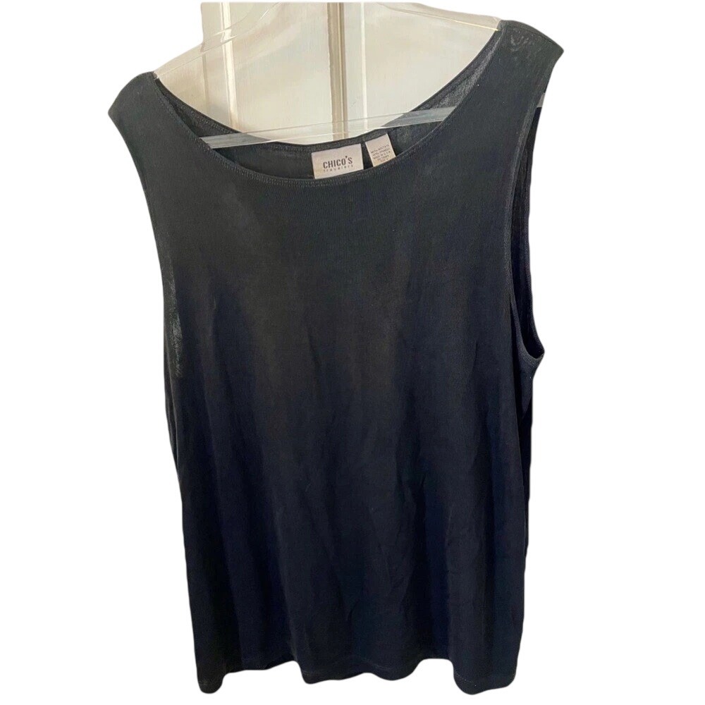 Chicos Travelers Black Sleeveless Tank Top Scoop Neck Stretch Size 1 M US‎ Made